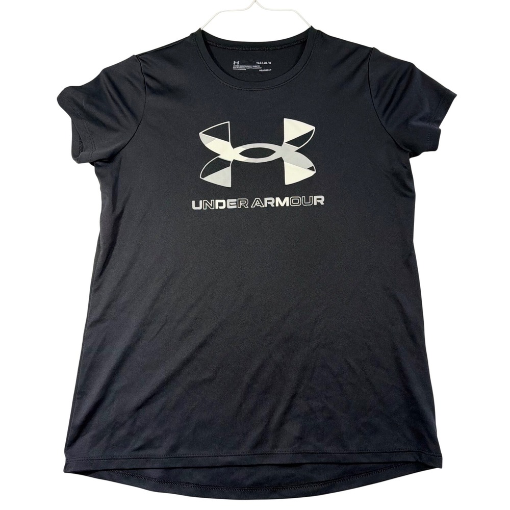 Under Armour Girls HeatGear Loose Logo T-Shirt Black Youth Large